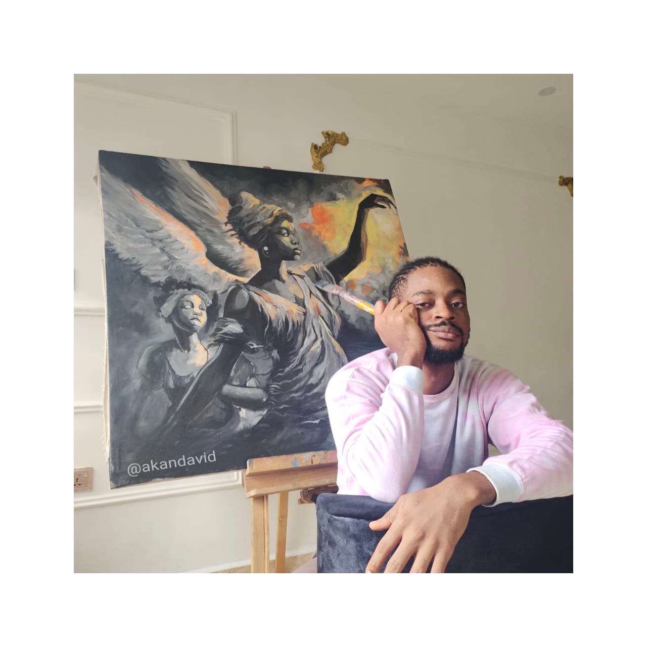 Akan David in his Art Studio