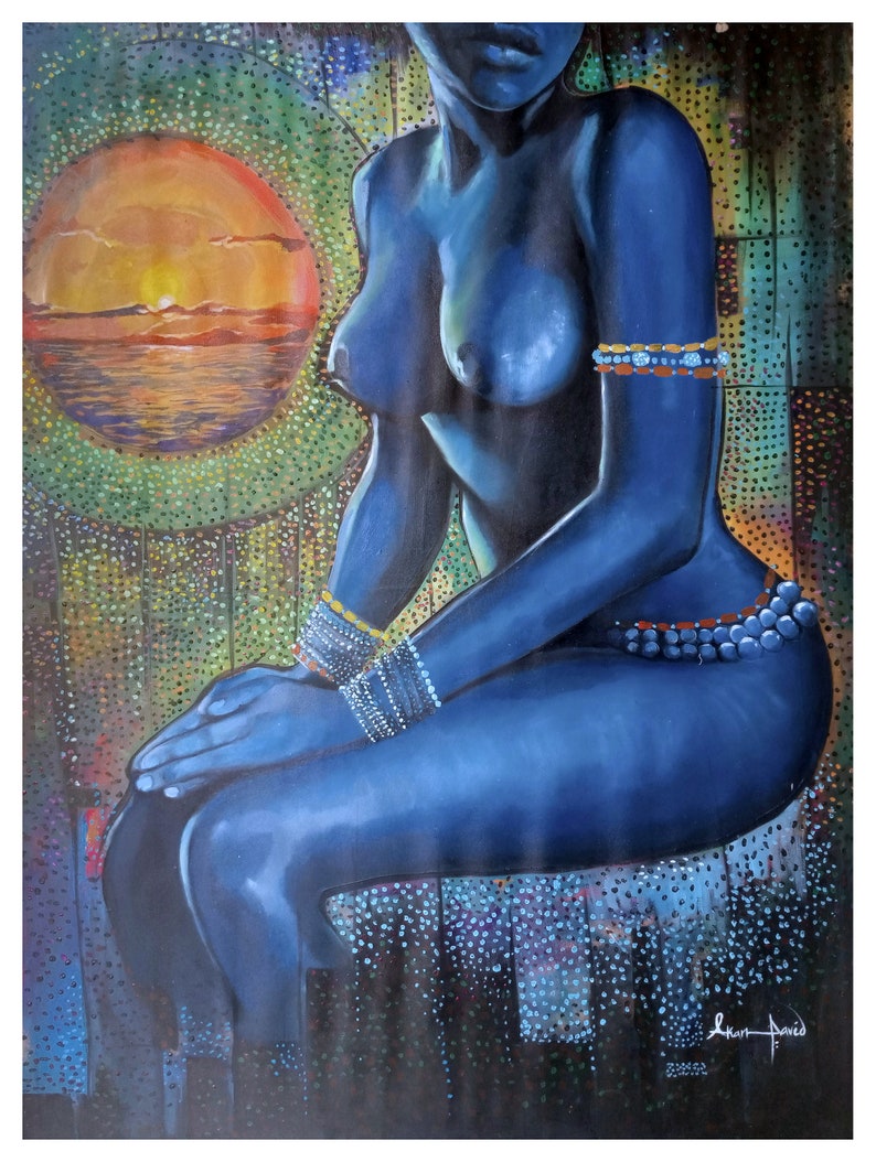 Akan David painting displayed in gallery setting